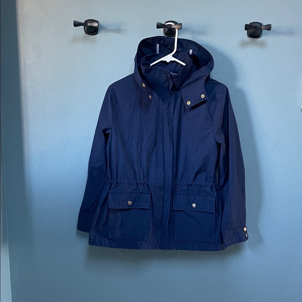 Land’s End Navy Blue Hooded Anorak Rain Jacket -- Small Petite